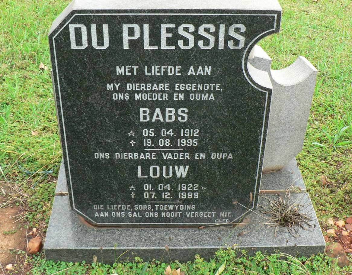PLESSIS Louw, du 1922-1999 &amp; Babs 1912-1995