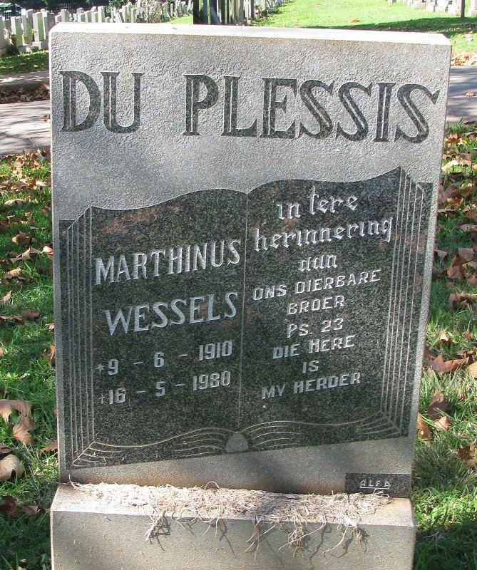 PLESSIS Marthinus Wessels, du 1910-1980