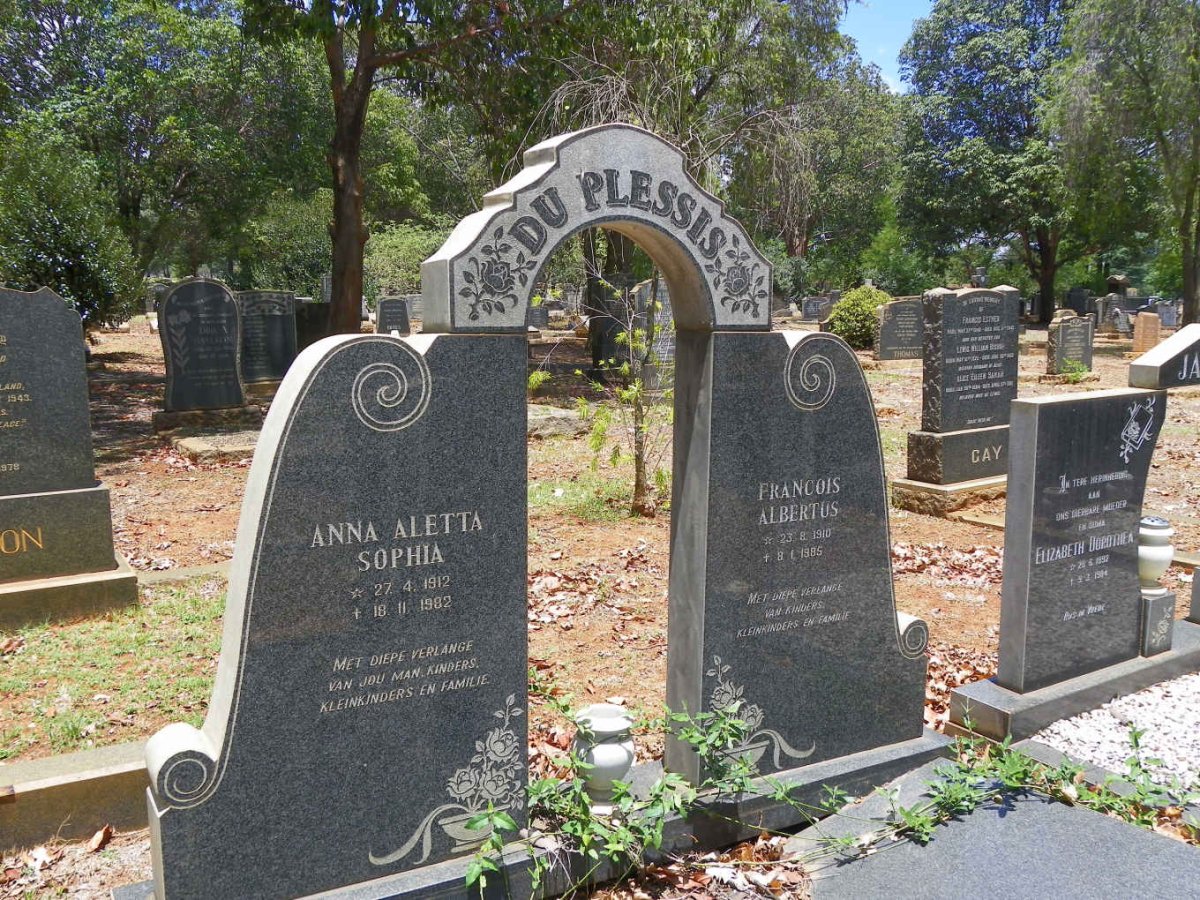 PLESSIS Francois Albertus, du 1910-1985 &amp; Anna Aletta Sophia 1912-1982