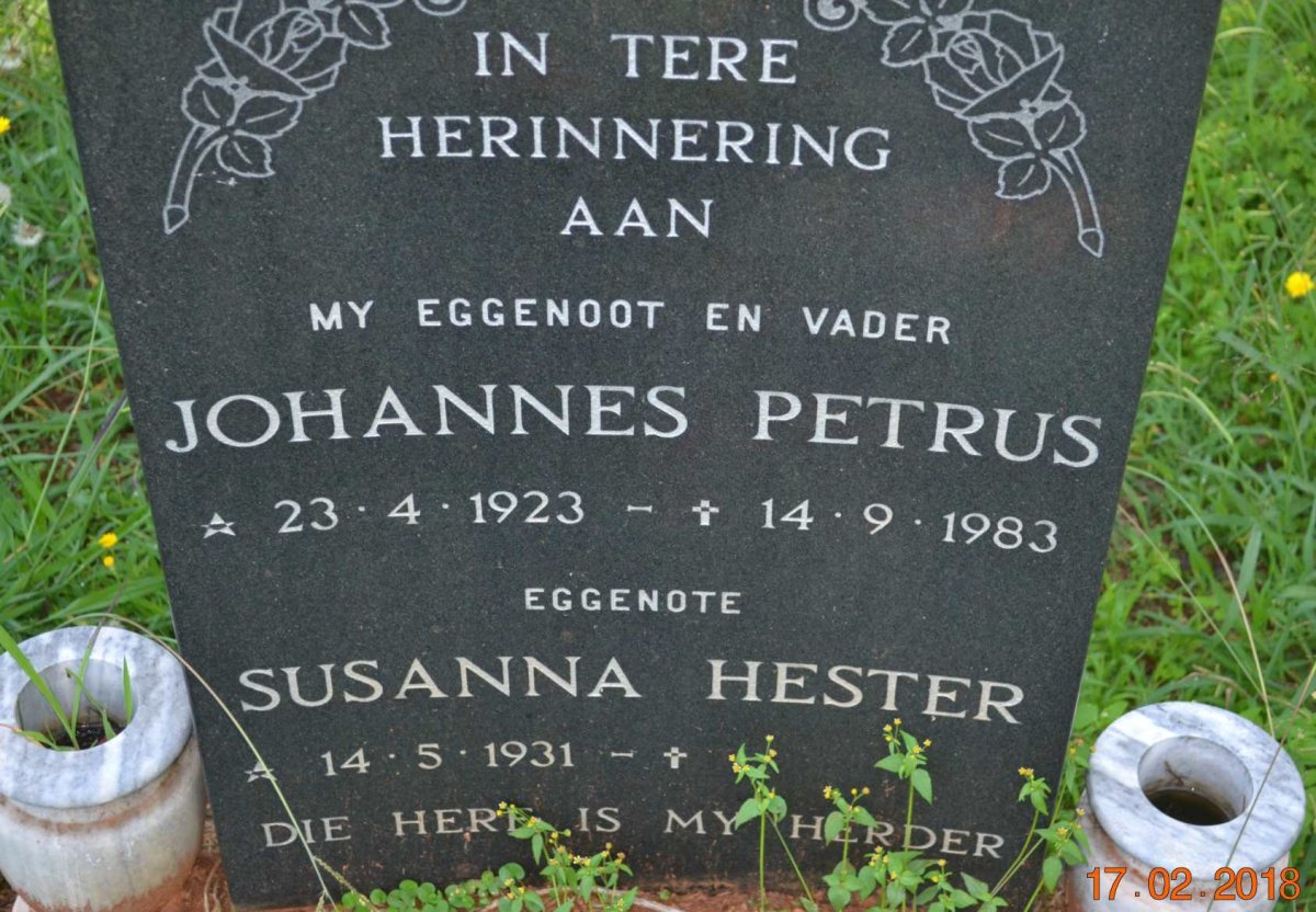 PLESSIS Johannes Petrus, du 1923-1983 &amp; Susanna Hester 1931-
