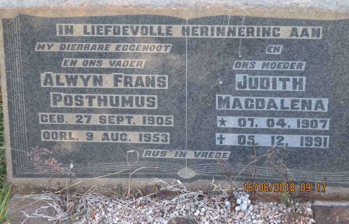 POSTHUMUS Alwyn Frans 1905-1953 &amp; Judith Magdalena 1907-1991