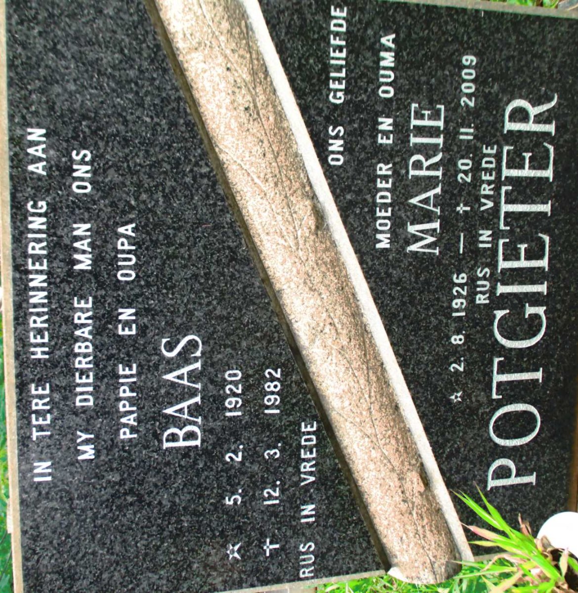 POTGIETER Baas 1920-1982 &amp; Marie 1926-2009