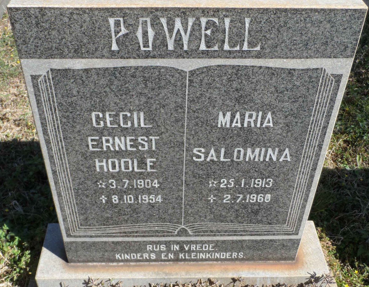 POWELL Cecil Ernest Hoole 1904-1954 &amp; Maria Salomina 1913-1960