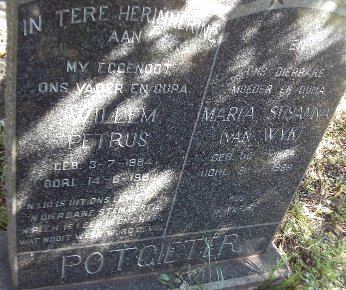 POTGIETER Willem Petrus 1884-1954 &amp; Maria Susanna VAN WYK 1884-1969