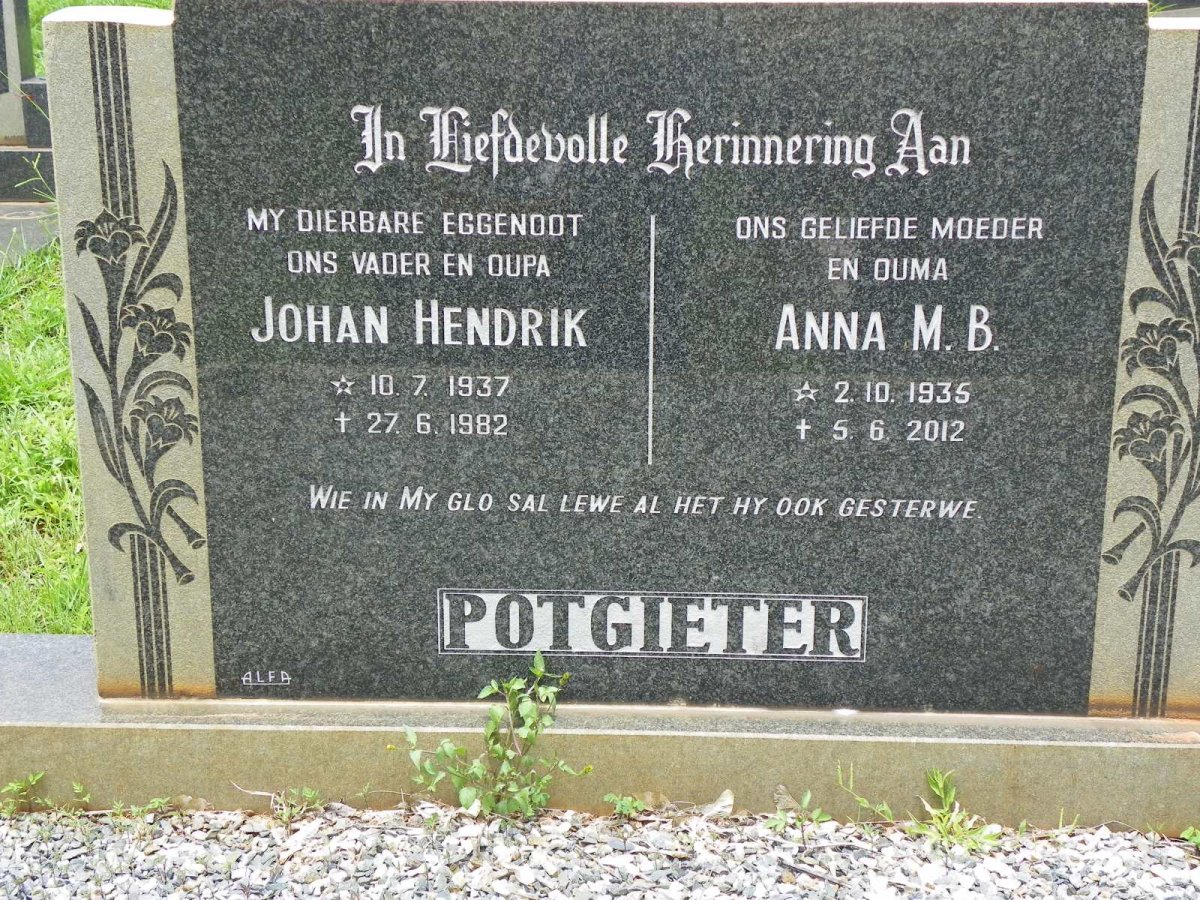 POTGIETER Johan Hendrik 1937-1982 &amp; Anna M.B. 1935-2012