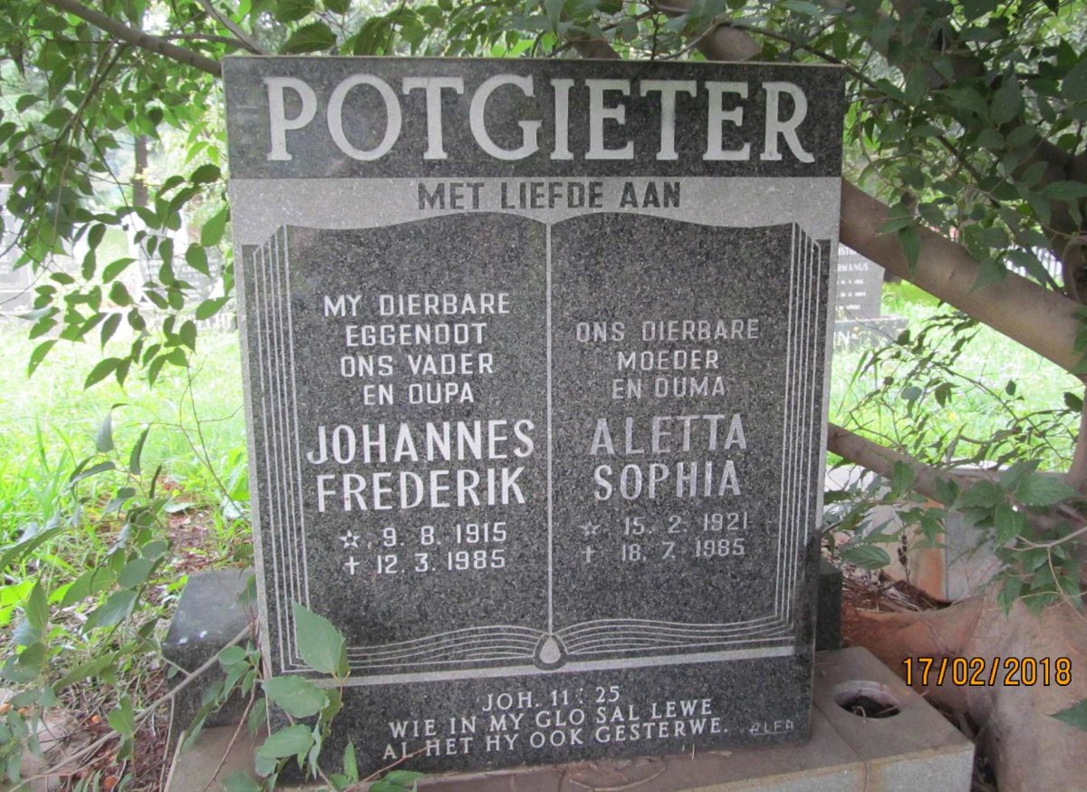 POTGIETER Johannes Frederik 1915-1985 &amp; Aletta Sophia 1921-1985