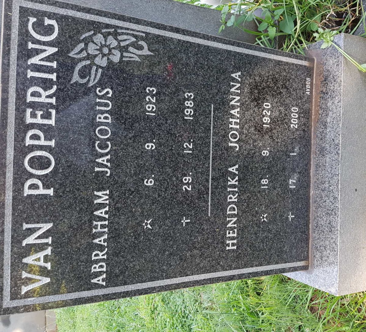 POPERING Abraham Jacobus, van 1923-1983 &amp; Hendrika Johanna 1920-2000