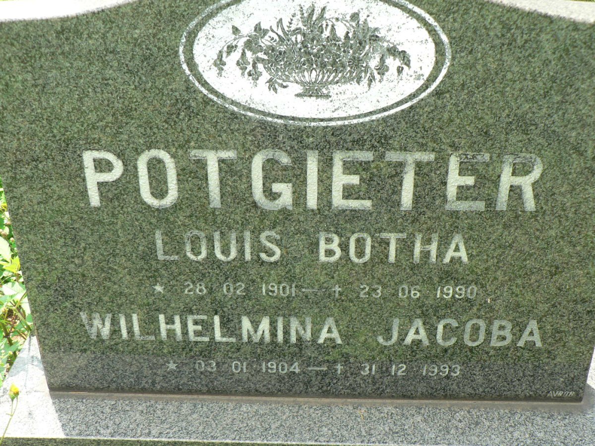 POTGIETER Louis Botha 1901-1990 &amp; Wilhelmina Jacoba 1904-1993