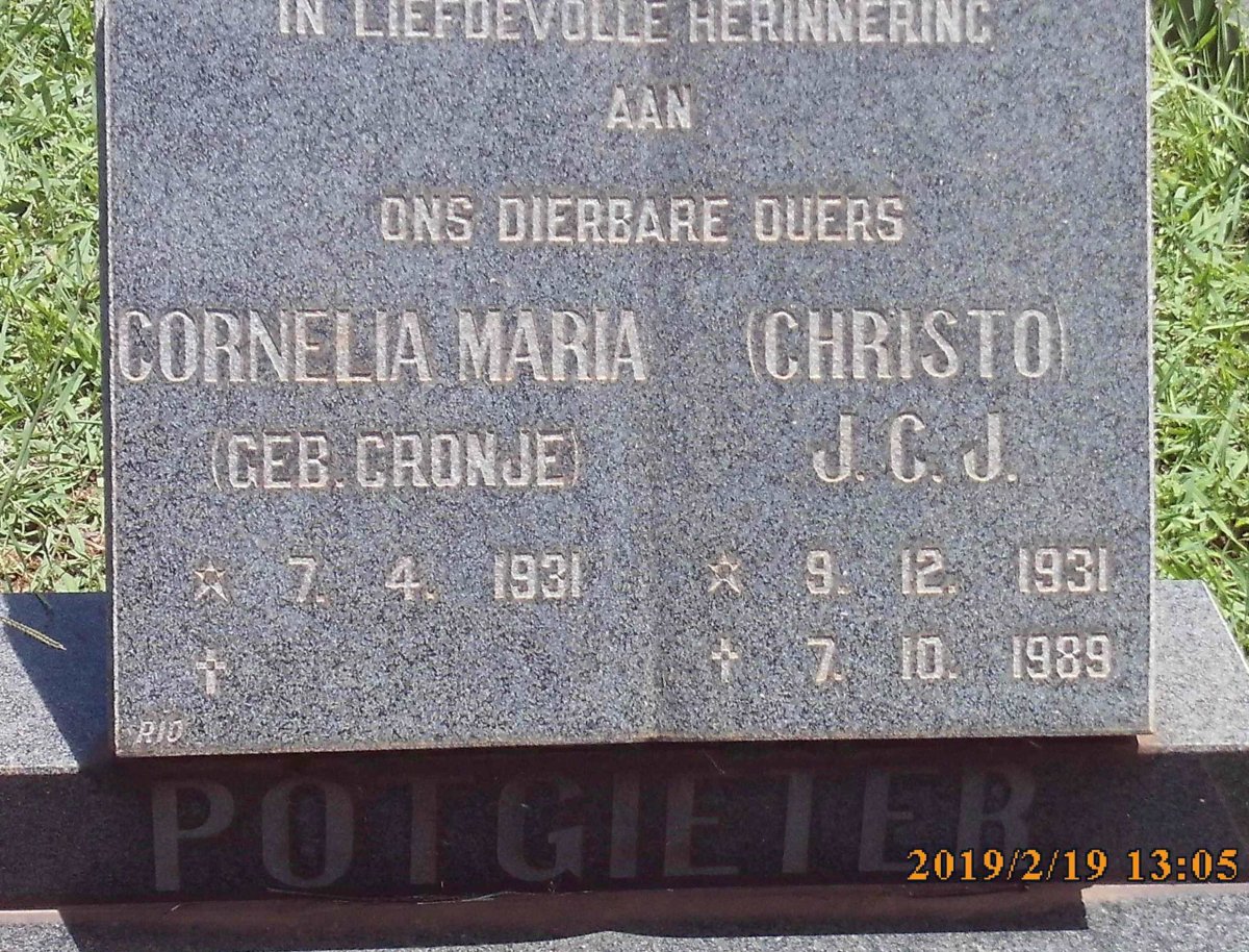 POTGIETER J.C.J. 1931-1989 &amp; Cornelia Maria CRONJE 1931-