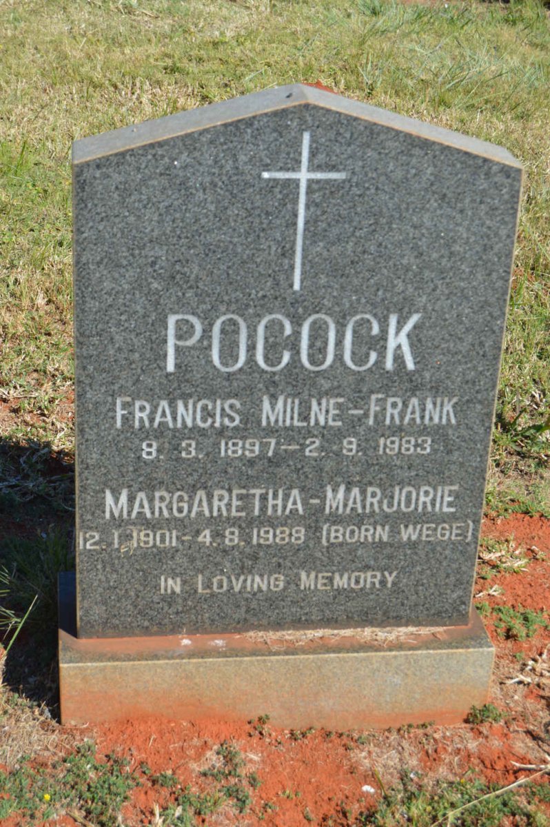 POCOCK Francis Milne-Frank 1897-1983 &amp; Margaretha-Marjorie WEGE 1901-1988