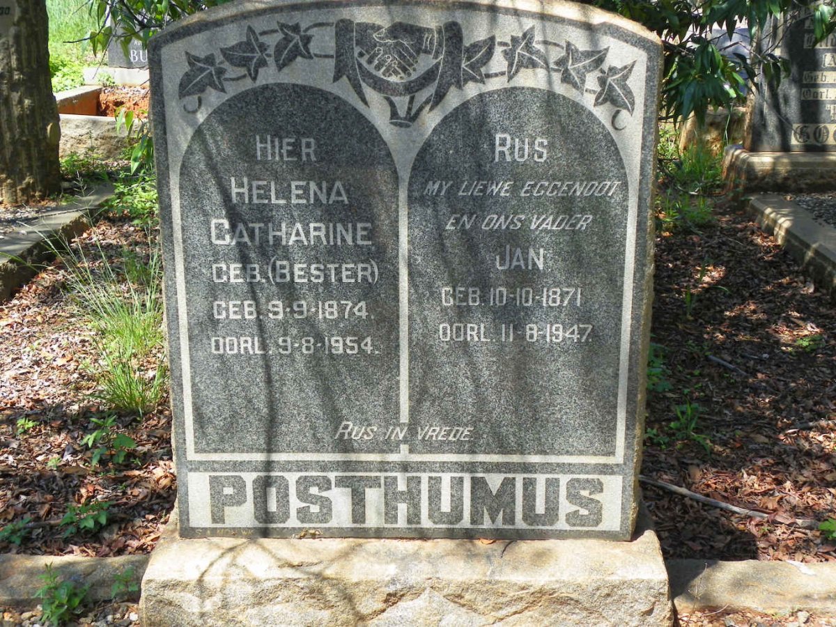 POSTHUMUS Jan 1871-1947 &amp; Helena Catharine BESTER 1874-1954