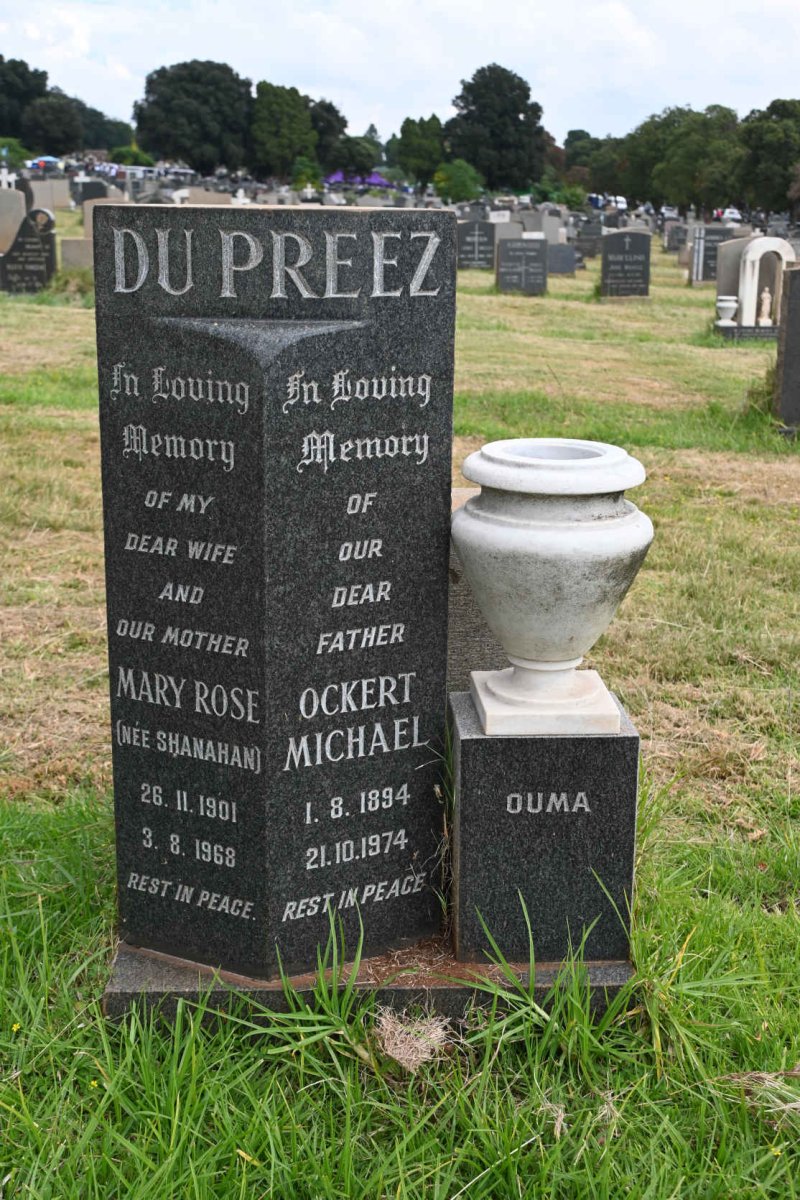 PREEZ Ockert Michael, du 1894-1974 &amp; Mary Rose SHANAHAN 1901-1968