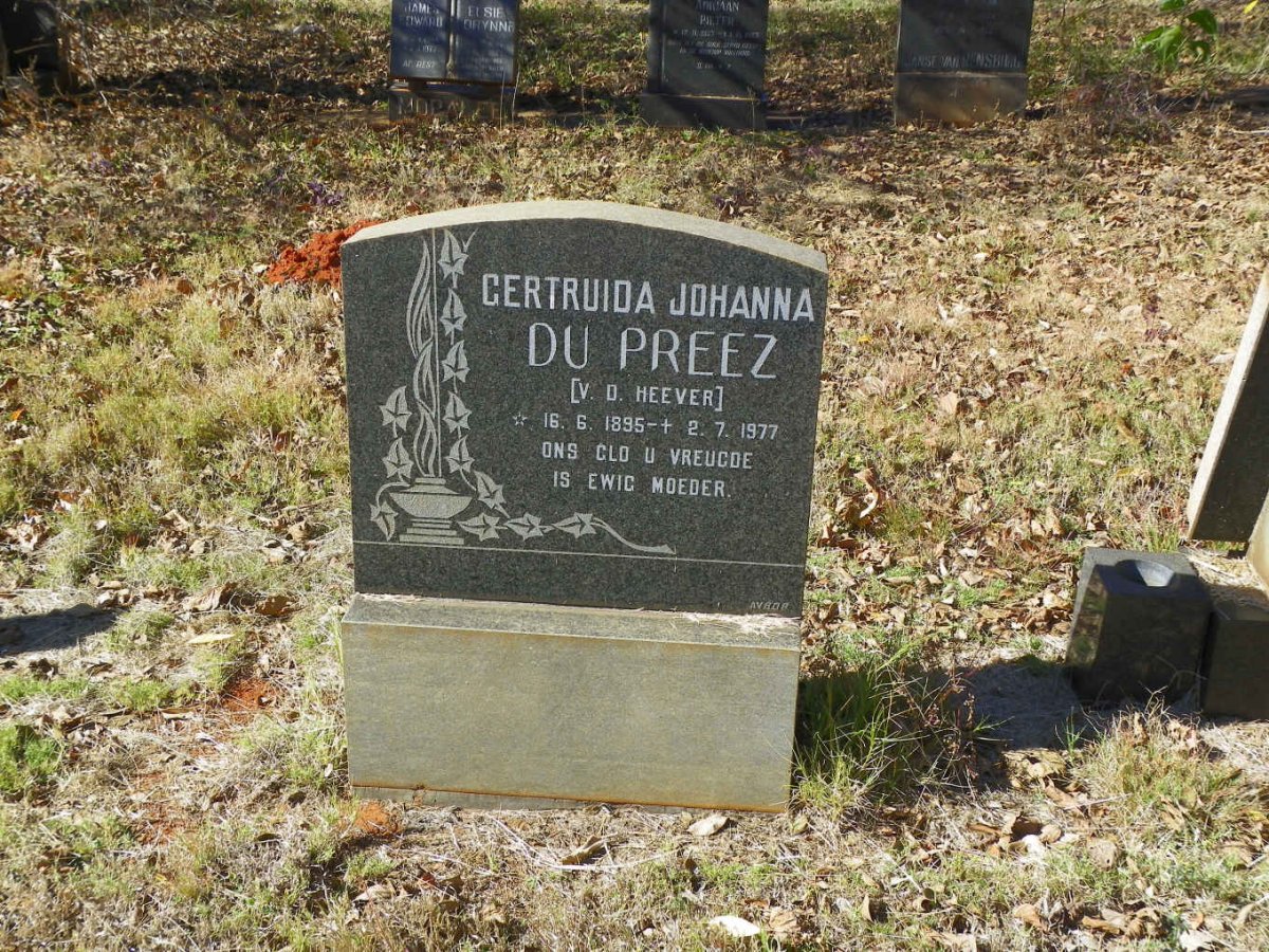 PREEZ Gertruida Johanna, du nee V.D. HEEVER 1895-1977
