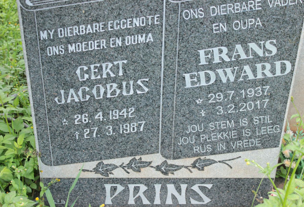 PRINS Frans Edward 1937-2017 &amp; Gert Jacobus 1942-1987