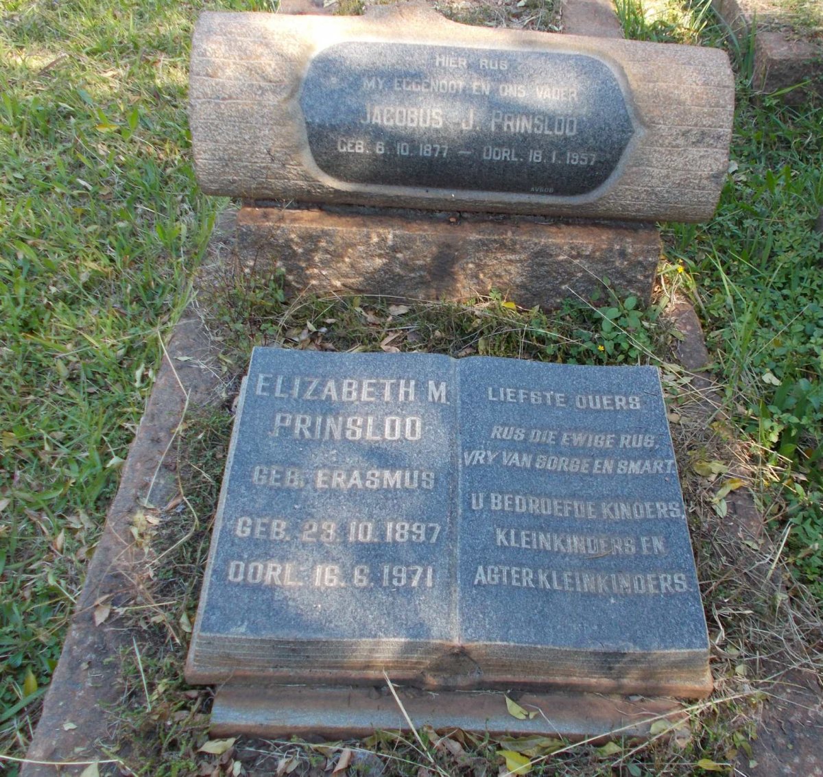 PRINSLOO Jacobus J. 1877-1957 &amp; Elizabeth M. ERASMUS 1897-1971