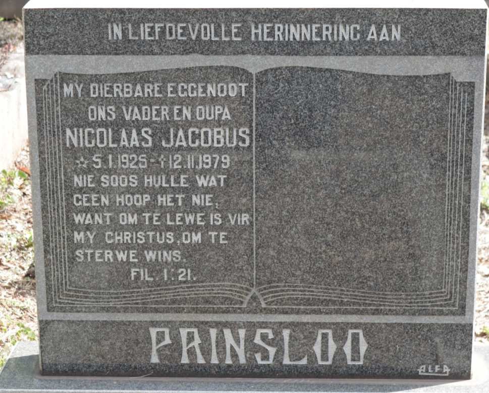 PRINSLOO Nicolaas Jacobus 1925-1979