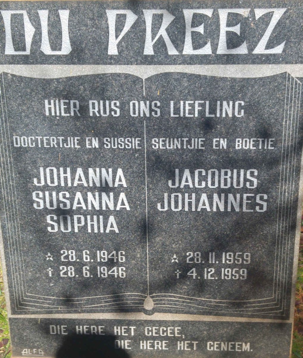 PREEZ Johanna Susanna Sophia, du 1946-1946 :: DU PREEZ Jacobus Johannes 1959-1959