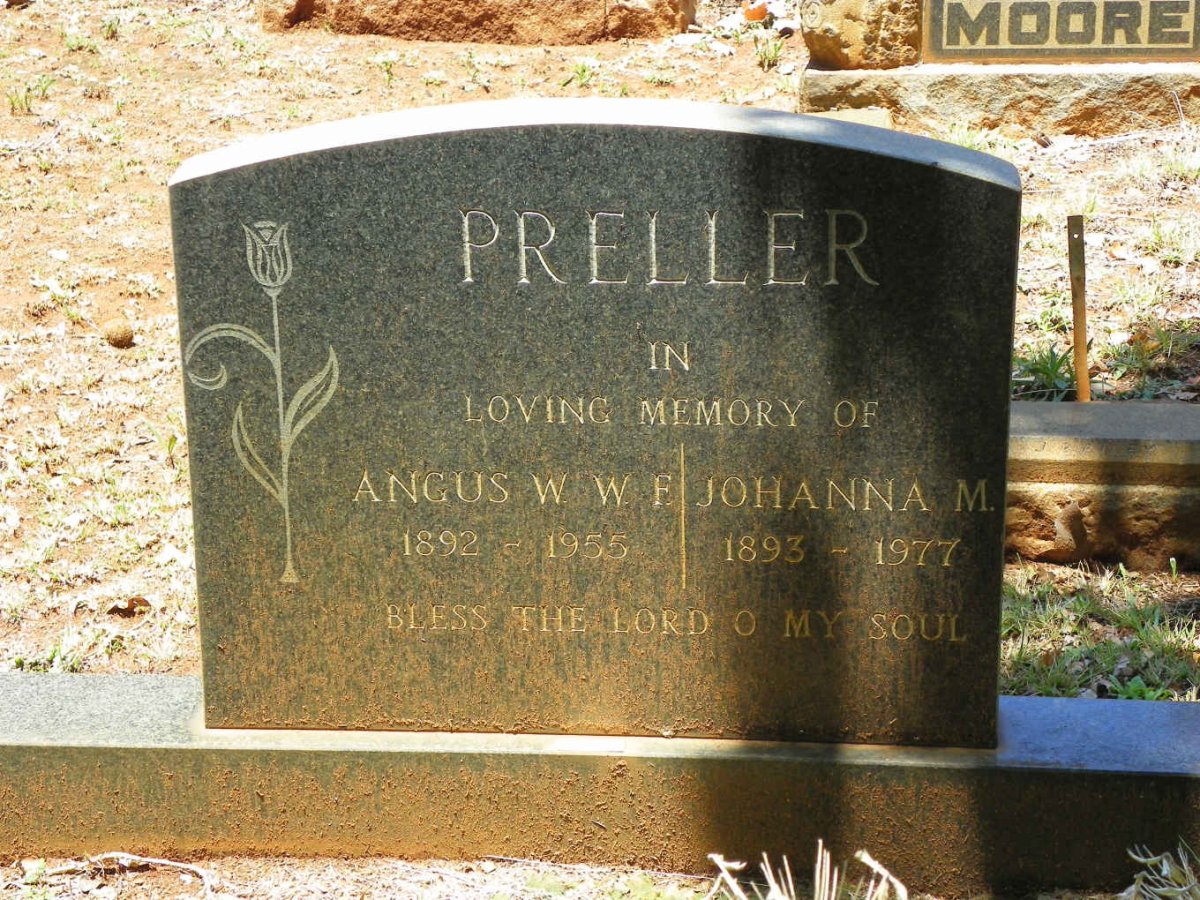 PRELLER Angus W.W.F. 1892-1955 &amp; Johanna M. 1893-1977