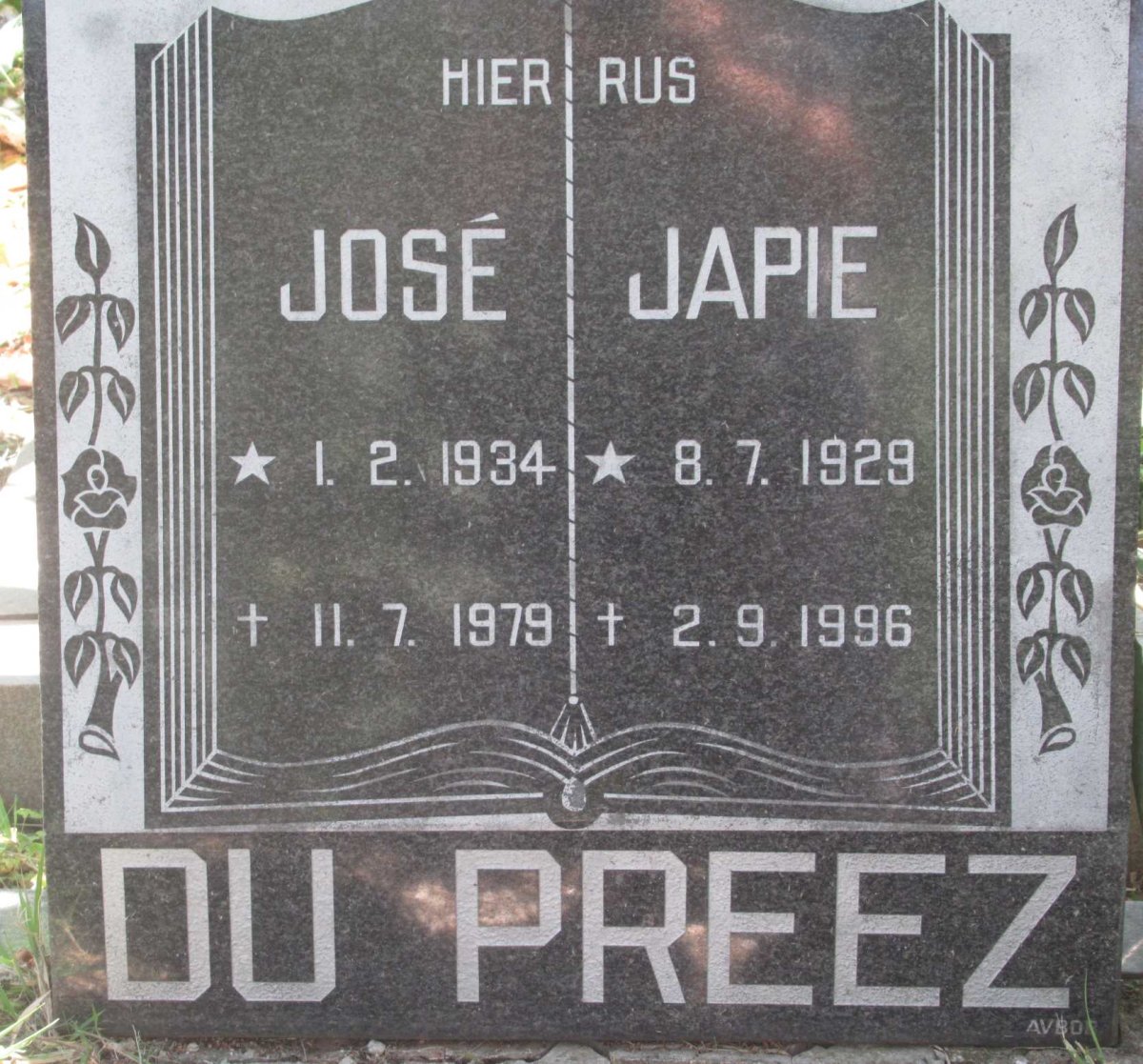 PREEZ Japie, du 1929-1996 :: DU PREEZ José 1934-1979