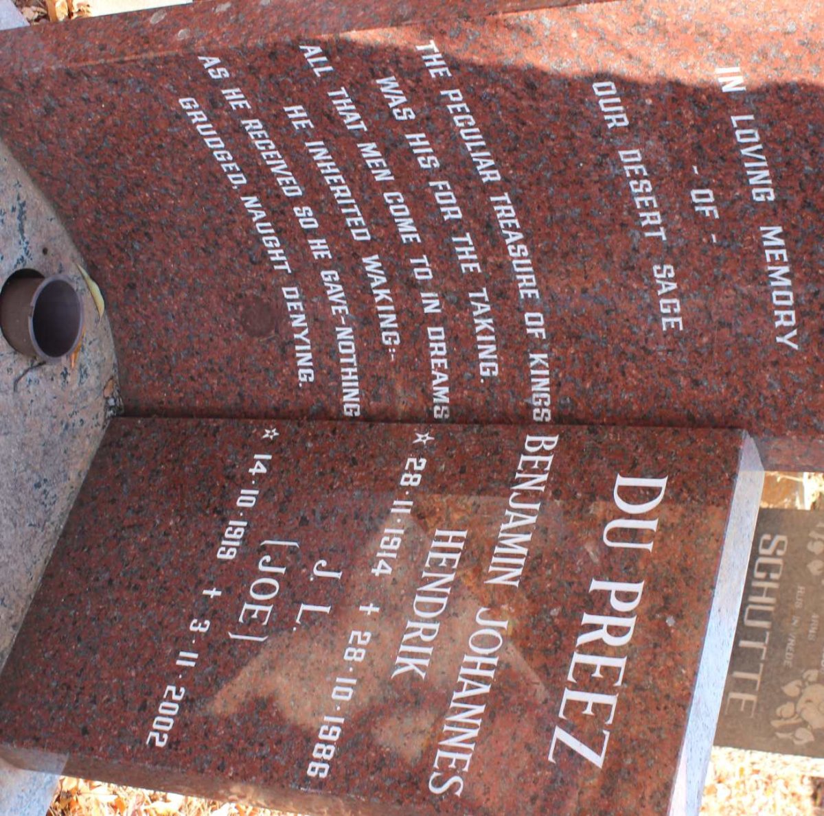 PREEZ Benjamin Johannes Hendrik, du 1914-1986 :: DU PREEZ J.L. 1919-2002
