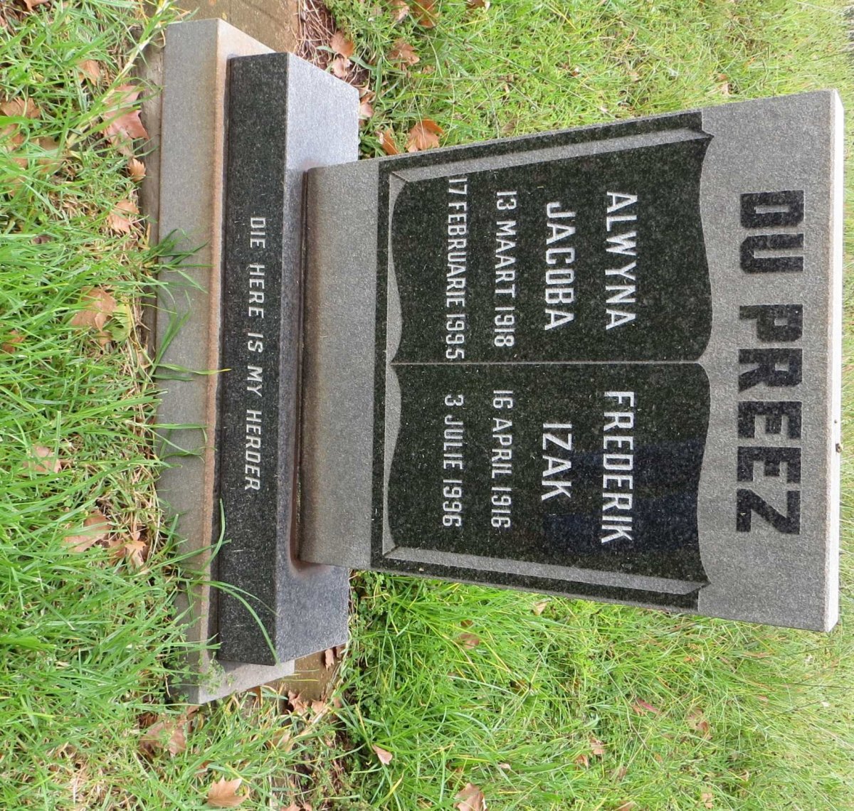 PREEZ Frederik Izak, du 1916-1996 &amp; Alwyna Jacoba 1918-1995