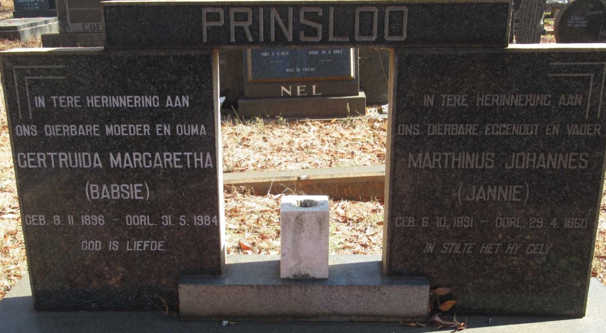 PRINSLOO Marthinus Johannes 1891-1960 &amp; Gertruida Margaretha 1896-1984