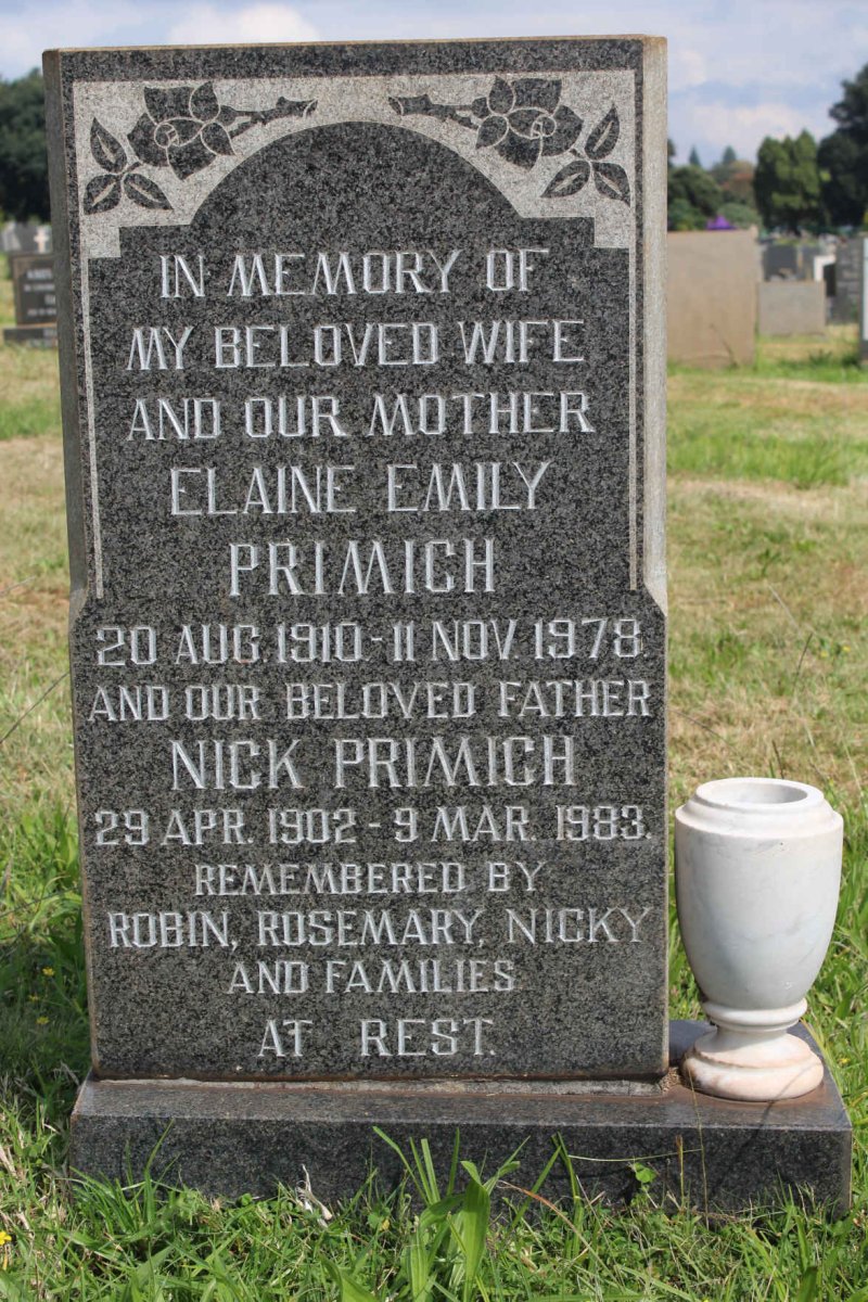 PRIMICH Nick 1902-1983 &amp; Elaine Emily 1910-1978