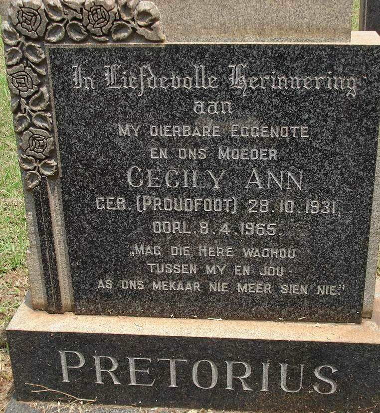 PRETORIUS Cecily Ann nee PROUDFOOT 1931-1965