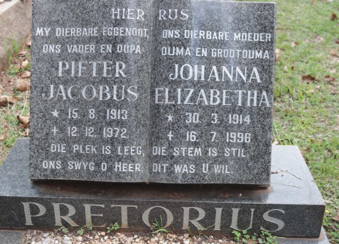 PRETORIUS Pieter Jacobus 1913-1972 &amp; Johanna Elizabetha 1914-1996