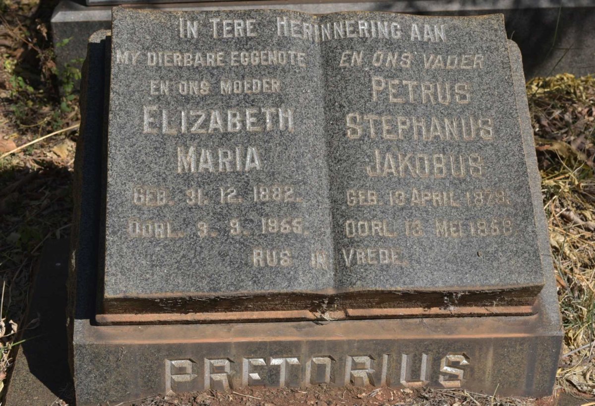PRETORIUS Petrus Stephanus Jakobus 1879-1958 &amp; Elizabeth Maria 1882-1955