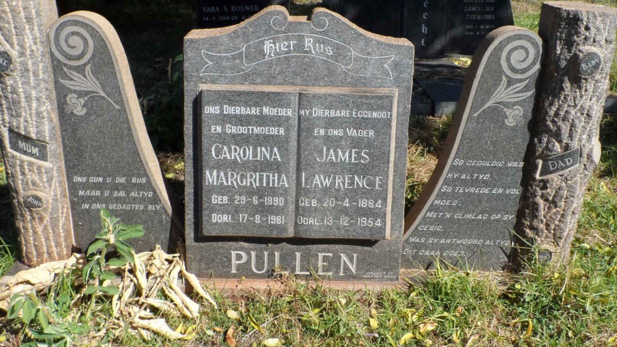 PULLEN James Lawrence 1884-1954 &amp; Carolina Margritha 1890-1981