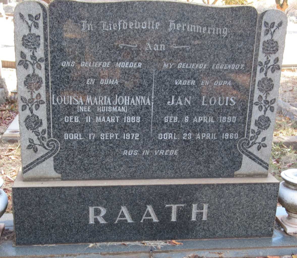 RAATH Jan Louis 1890-1960 &amp; Louisa Maria Johanna HUISMAN 1888-1972