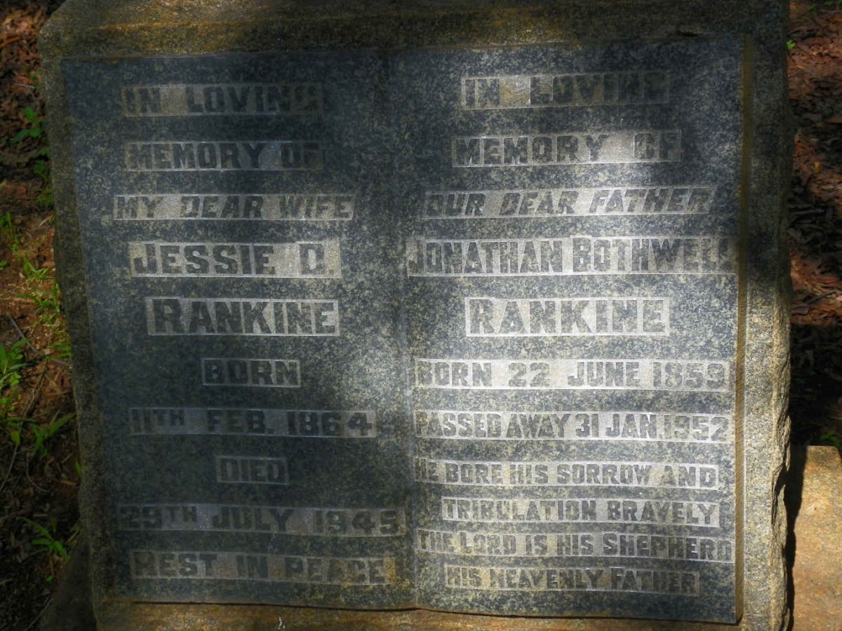 RANKINE Jonathan Bothwell 1859-1952 &amp; Jessie D. 1864-1945