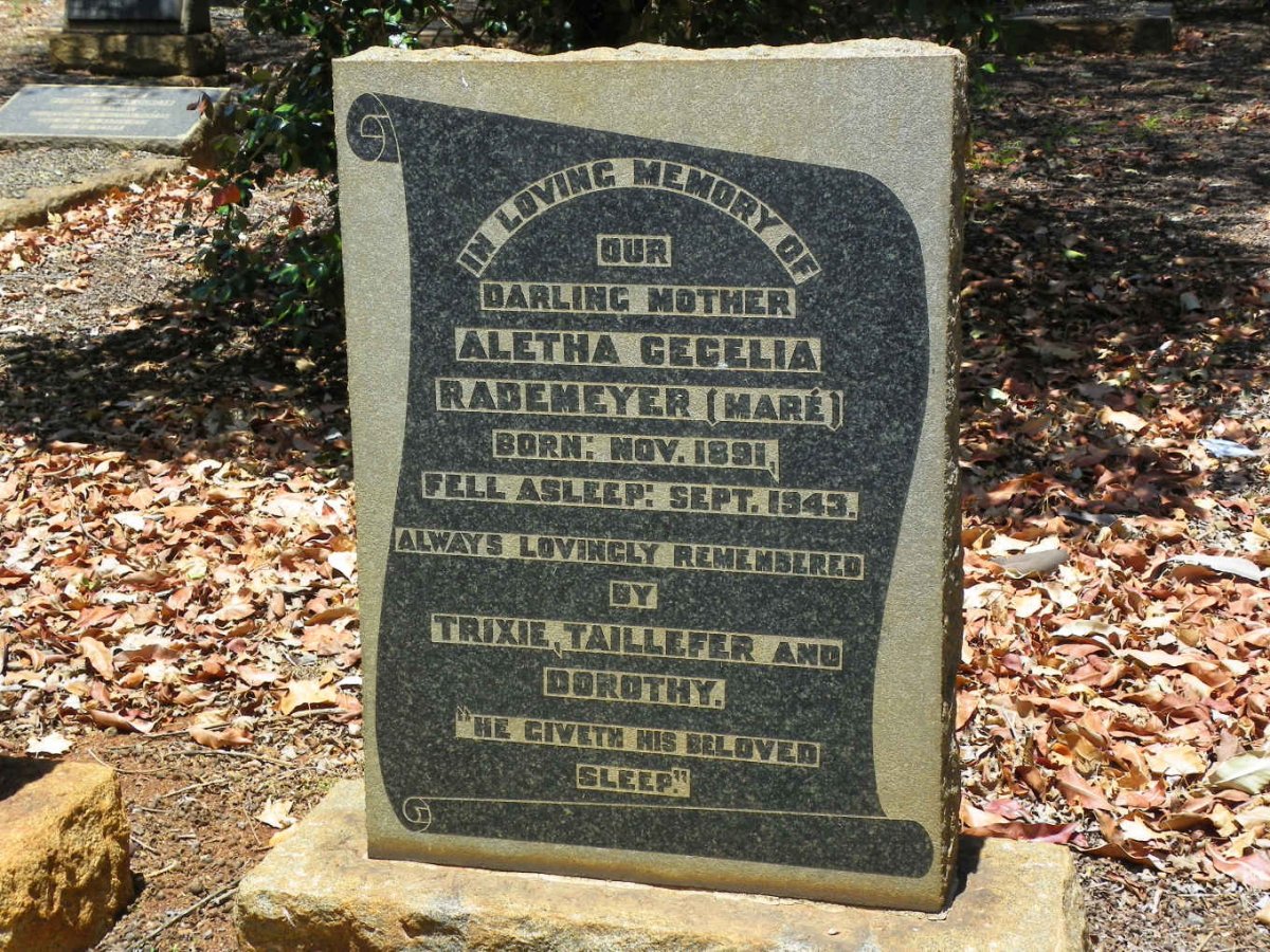 RADEMEYER Aletha Cecelia nee MARÉ 1891-1943