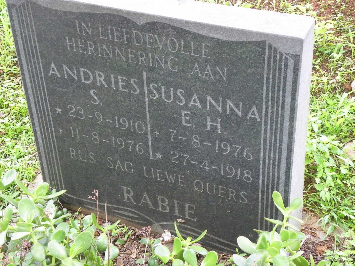 RABIE Andries S. 1910-1976 &amp; Susanna E.H. 1918-1976