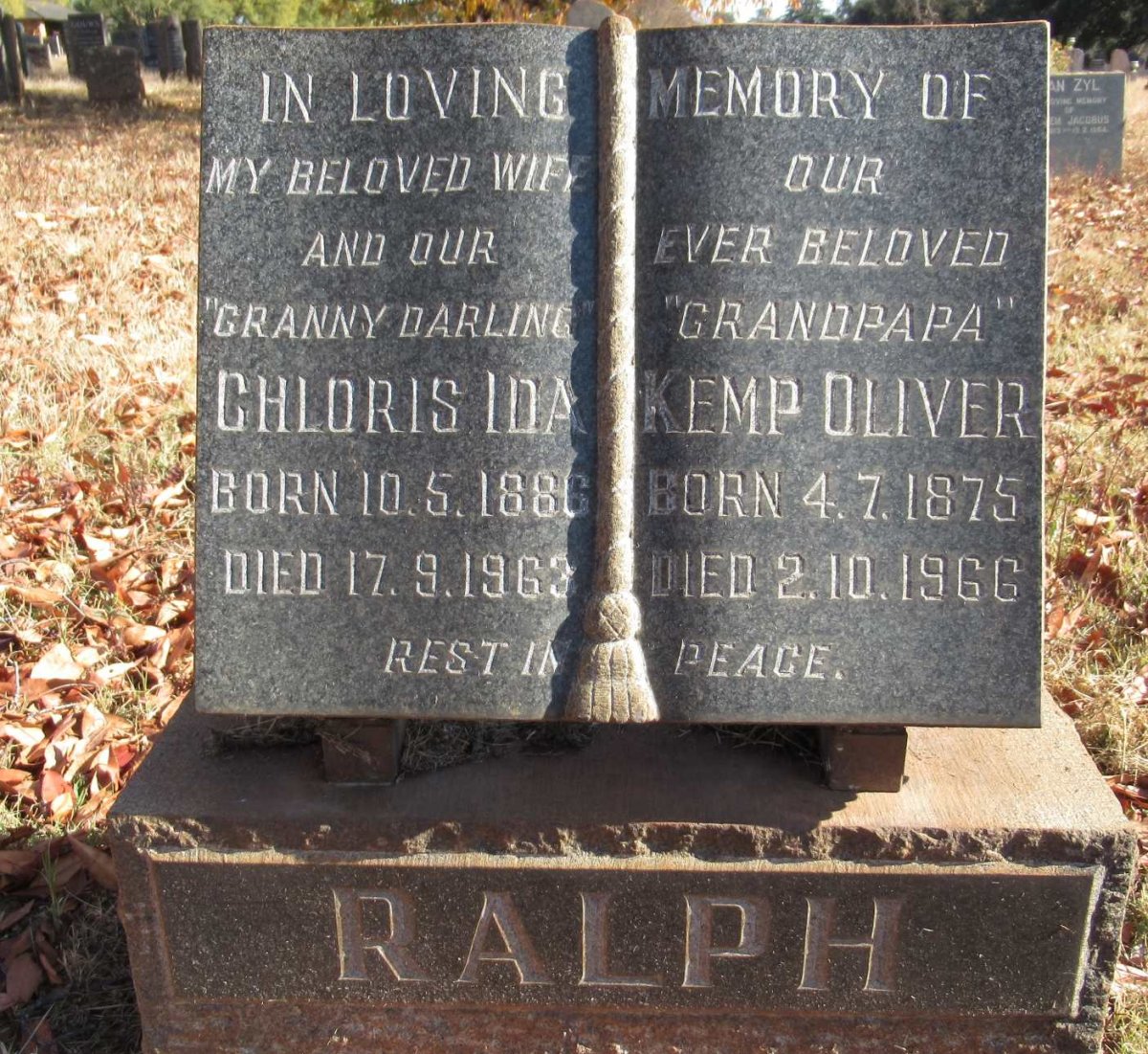 RALPH Kemp Oliver 1875-1966 &amp; Chloris Ida 1886-1963