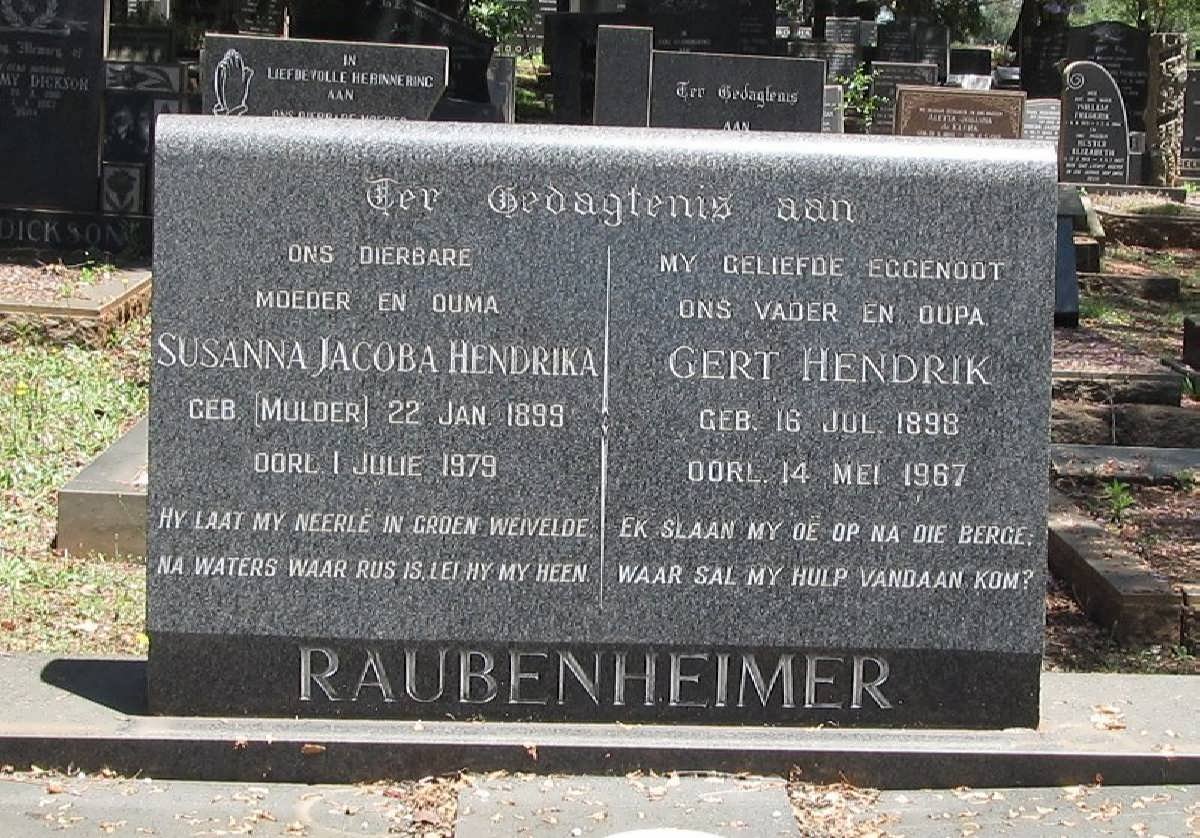 RAUBENHEIMER Gert Hendrik 1898-1967 &amp; Susanna Jacoba Hendrika MULDER 1899-1979