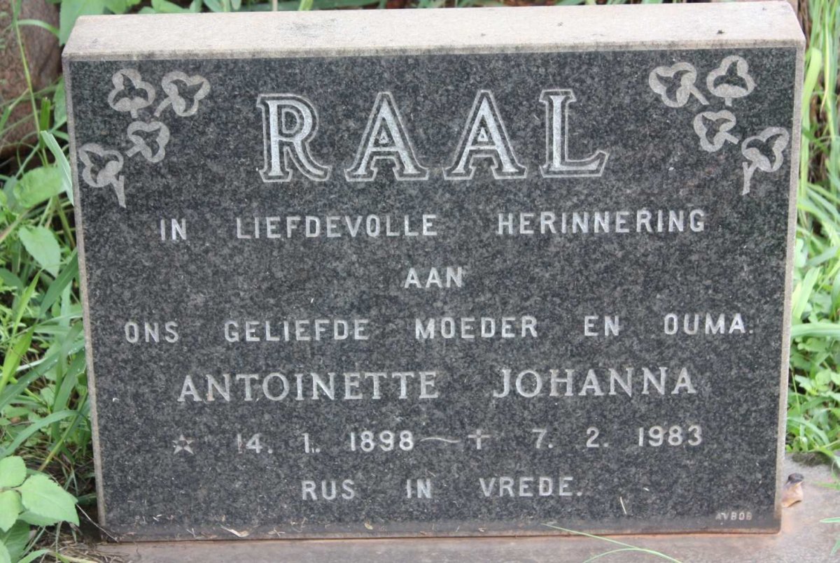 RAAL Antoinette Johanna 1898-1983 :: RAAL Frederick Anton 1923- &amp; Mary Antoinette 1925-