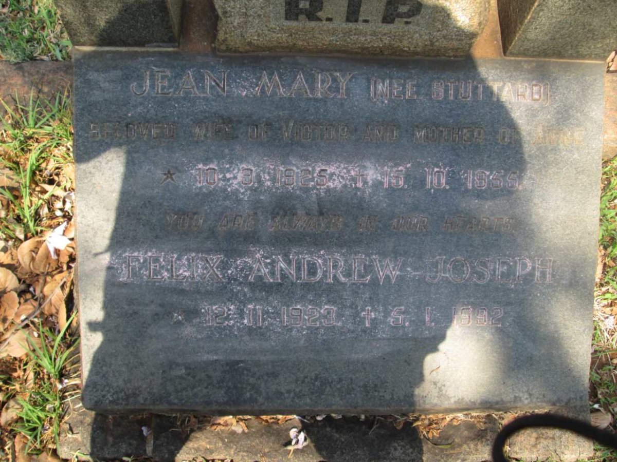 RAYNAL Felix Andrew Joseph 1923-1992 &amp; Jean Mary STUTTARD 1925-1955