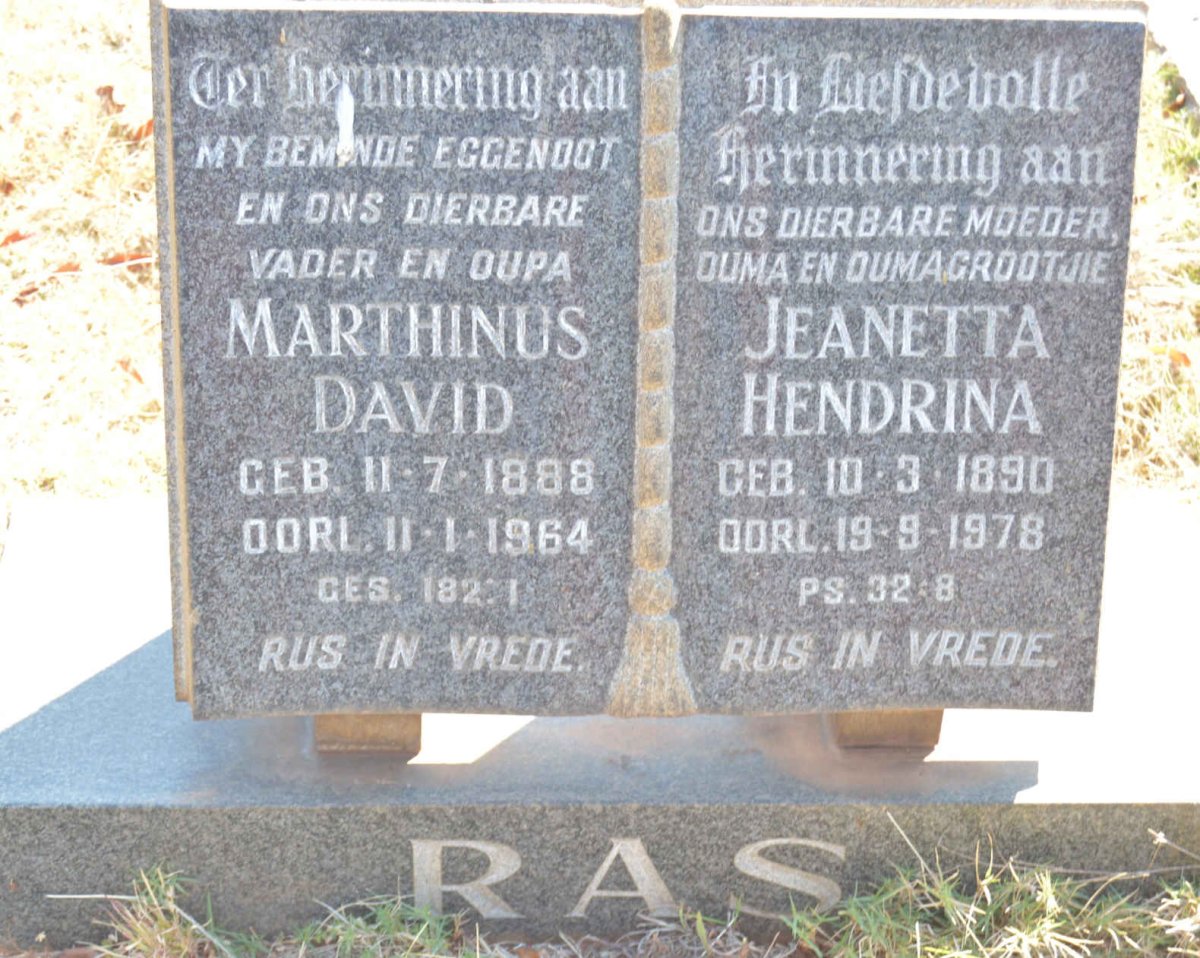RAS Marthinus David 1888-1964 &amp; Jeanetta Hendrina 1890-1978