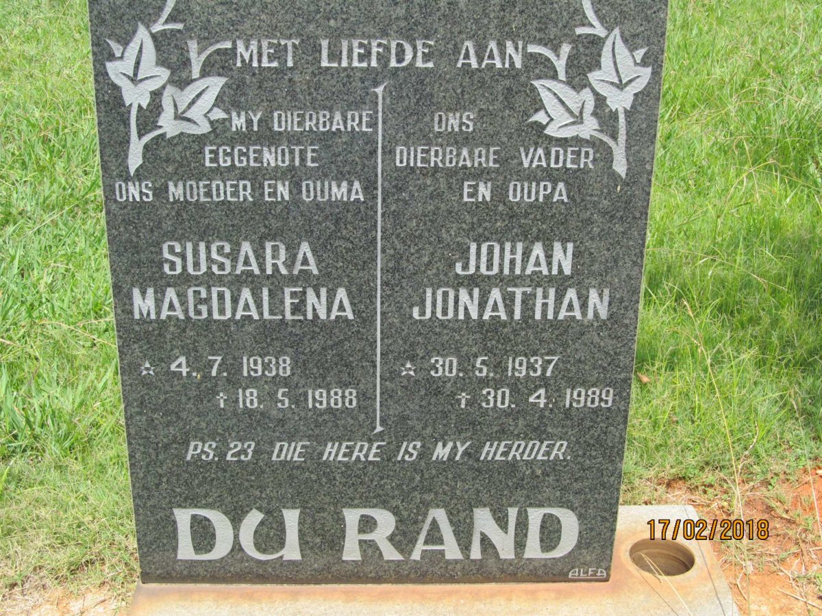 RAND Johan Jonathan, du 1937-1989 &amp; Susara Magdalena 1938-1988