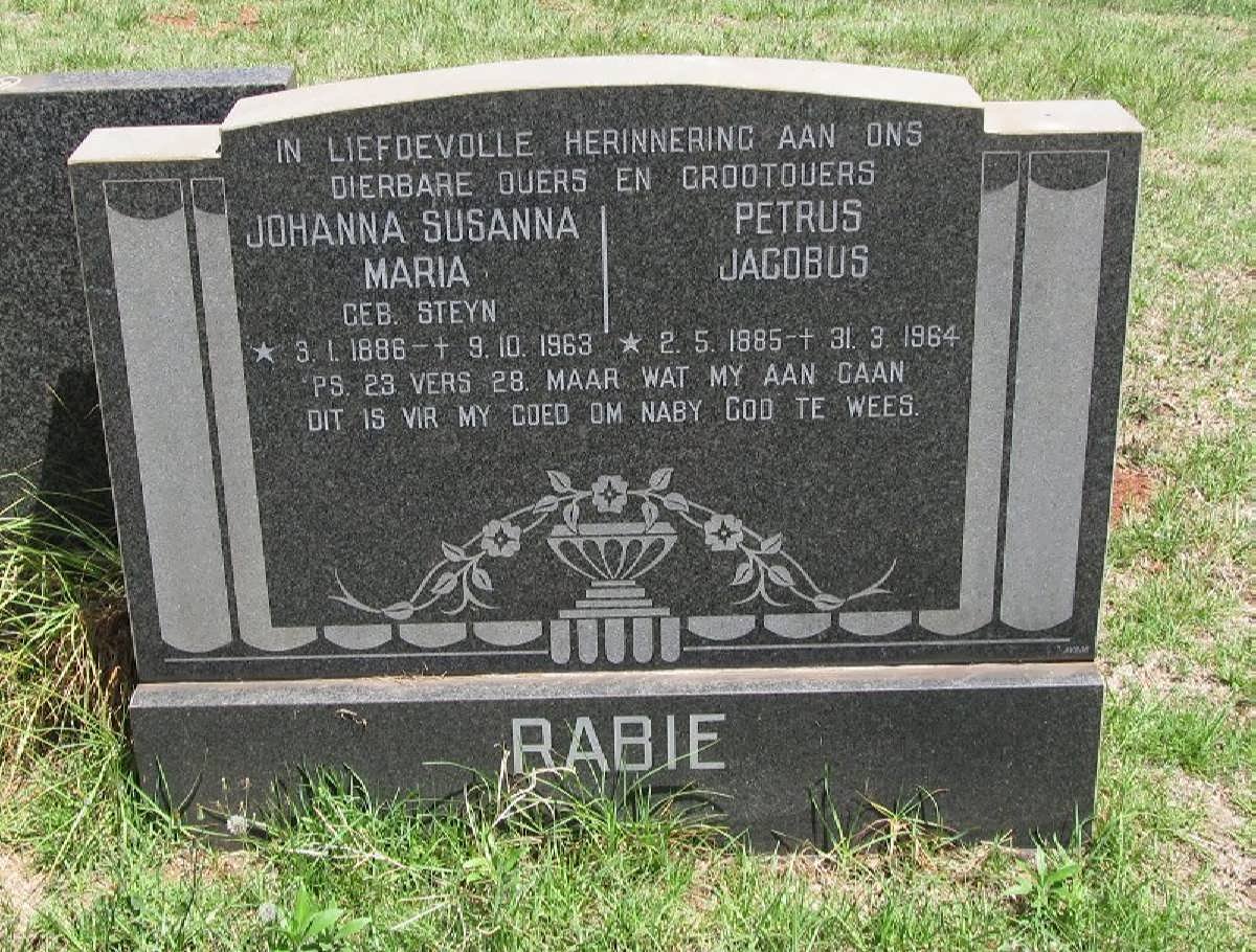 RABIE Petrus Jacobus 1885-1964 &amp; Johanna Susanna Maria STEYN 1886-1963