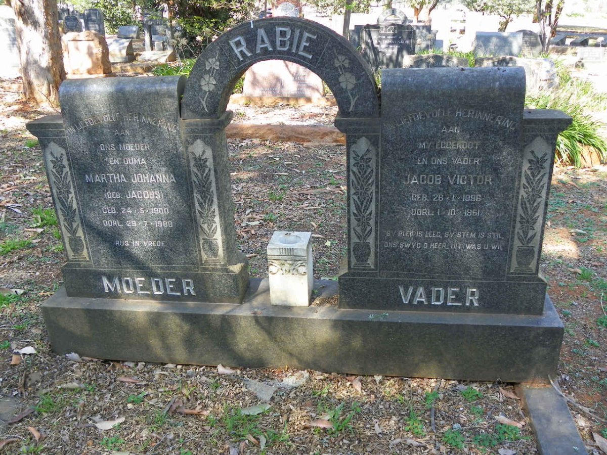 RABIE Jacob Victor 1896-1951 &amp; Martha Johanna JACOBS 1900-1988