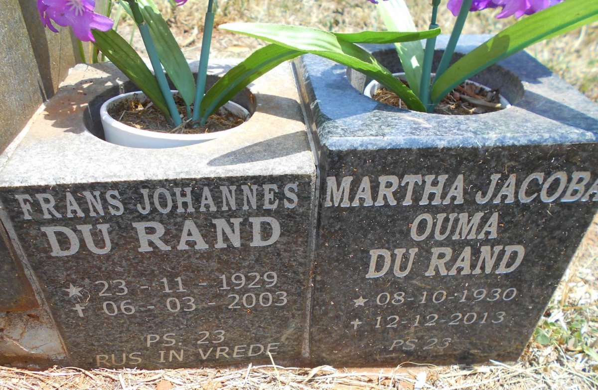 RAND Frans Johannes, du 1929-2003 &amp; Martha Jacoba 1930-2013