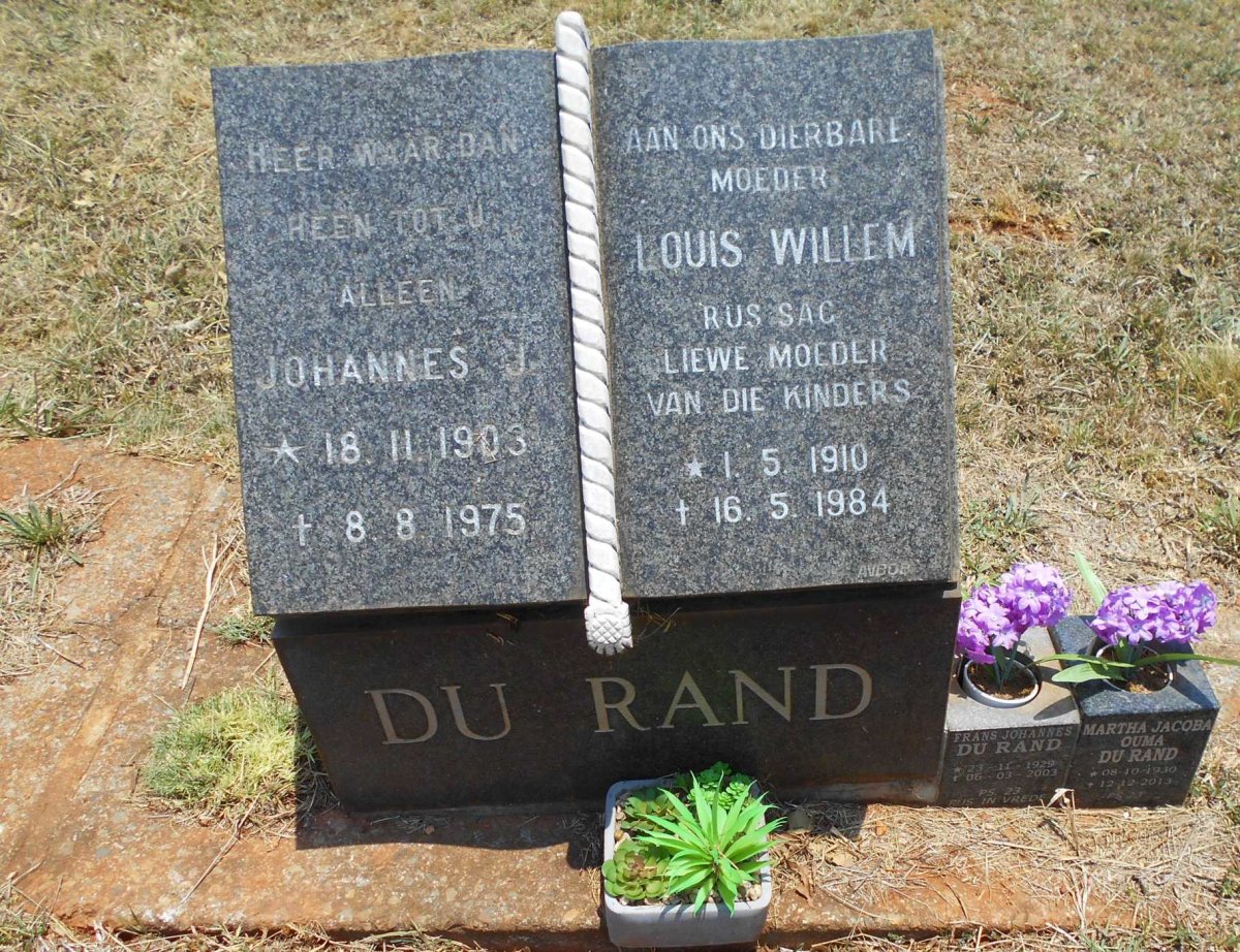RAND Johannes J., du 1903-1975 &amp; Louis Willem 1910-1984 :: DU RAND Frans Johannes 1929-2003 &amp; Martha Jacoba 1930-2013