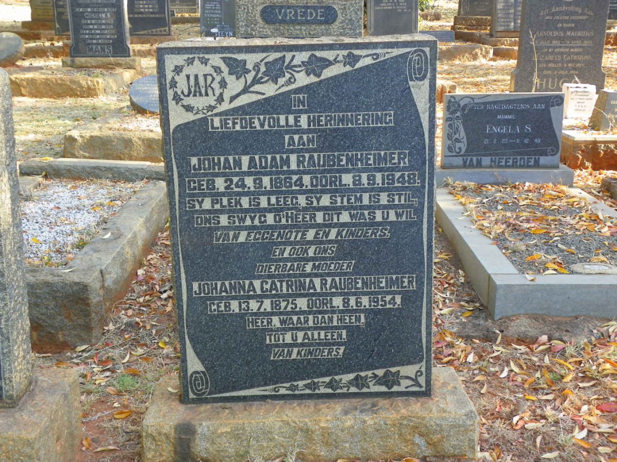 RAUBENHEIMER Johan Adam 1864-1948 &amp; Johanna Catrina 1875-1954