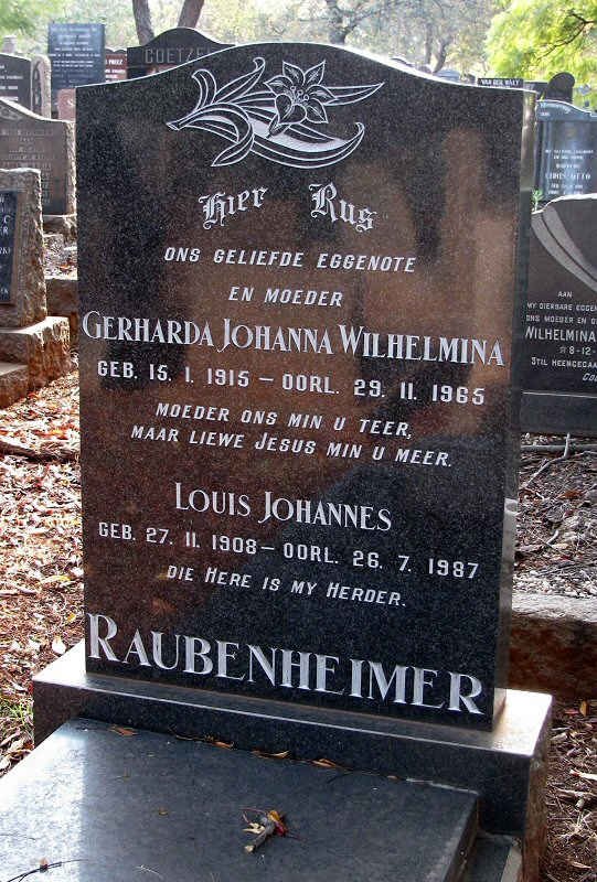 RAUBENHEIMER Louis Johannes 1908-1987 &amp; Gerharda Johanna Wilhelmina 1915-1965