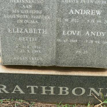 RATHBONE Andrew 1912-2001 &amp; Elizabeth 1916-1995 :: RATHBONE Love Andy 1949-2000
