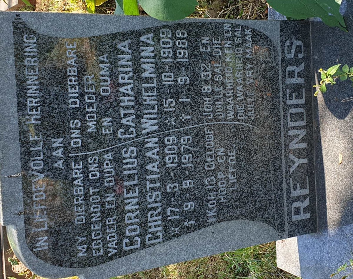 REYNDERS Cornelius Christiaan 1909-1979 &amp; Catharina Wilhelmina 1909-1988