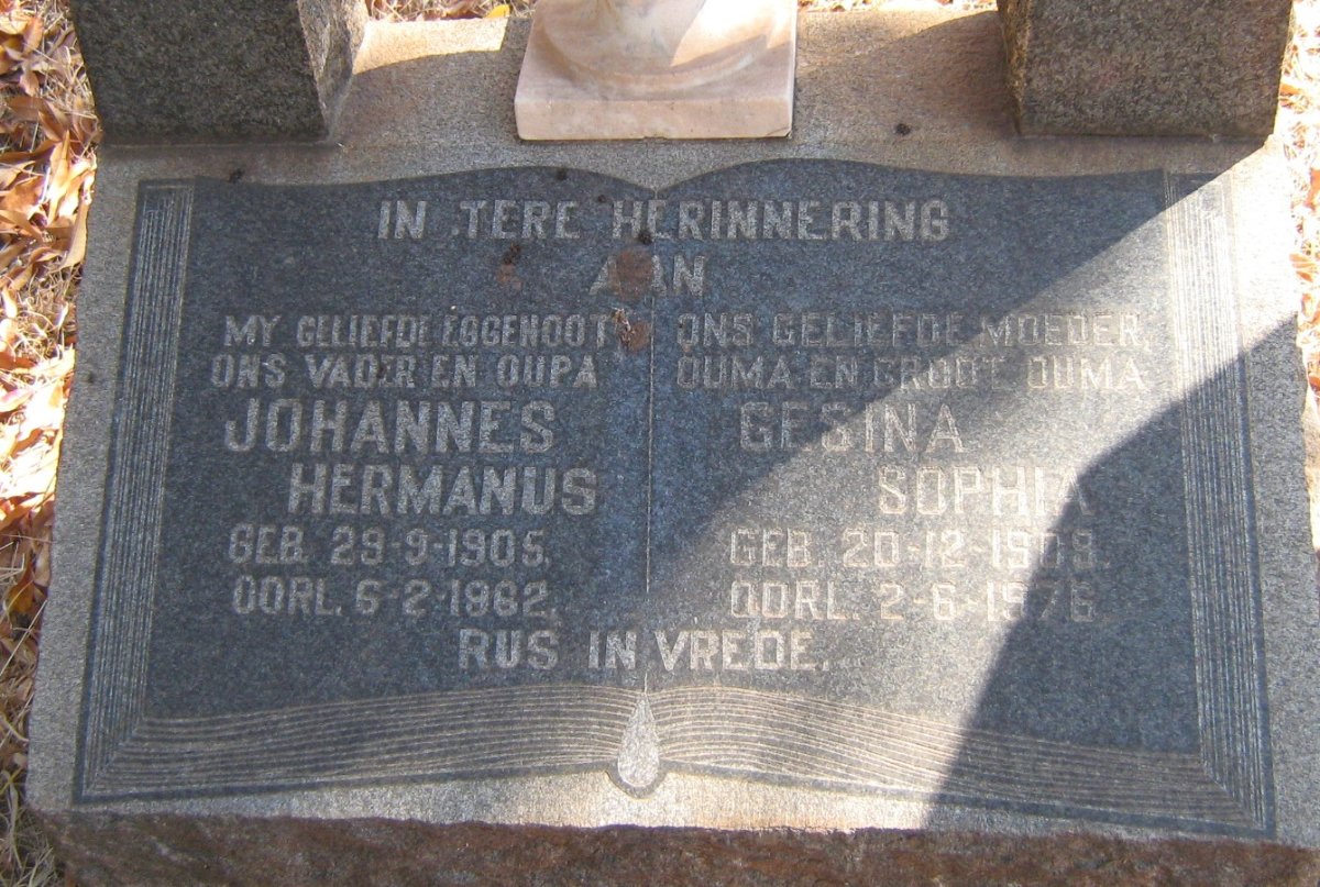 REDELINGHUYS Johannes Hermanus 1905-1962 &amp; Gesina Sophia 1909-1976